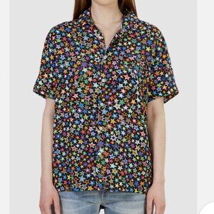 R13 Black Button-Down Shirt with Multicolor Star Print